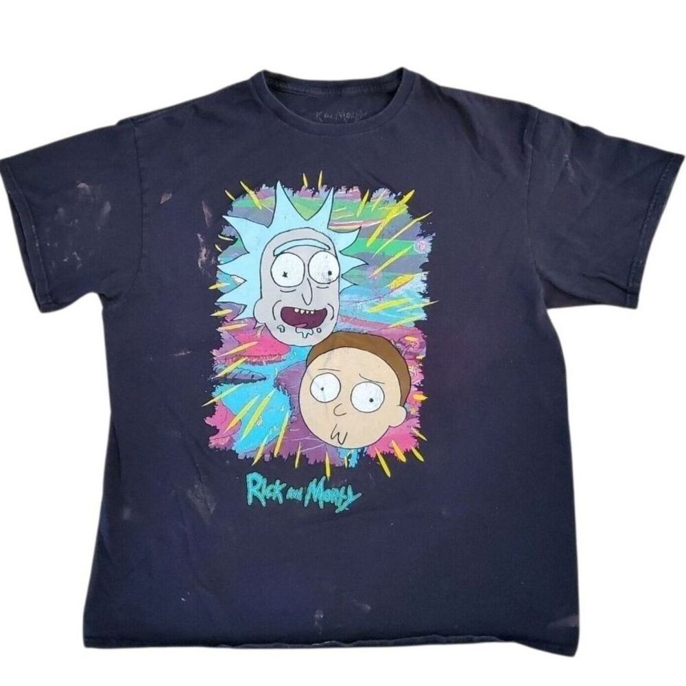 Rick & Morty Mens Sz Large Black T-Shirt Adult Swim Distressed